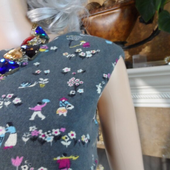 Moschino CheapandChic Gray Multi Printed Wool Blend Sheath Dress Size S - Picture 8 of 16